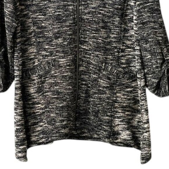 Style & Co. Black and White Knit Zip Front Hooded Cardigan - Picture 3 of 9